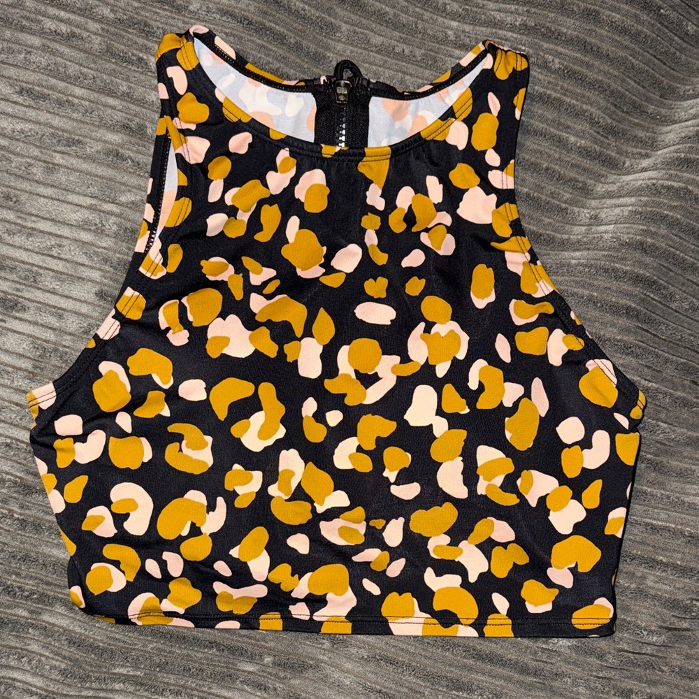 Beach Betty Cropped Swim Top in Black and Gold